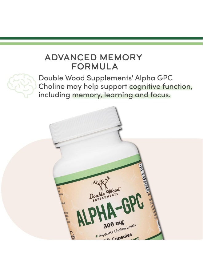 Alpha GPC Choline Brain Supplement for Acetylcholine (60 Count, 600mg Servings) Advanced Memory Formula, Focus and Brain Support, Focus Supplement (Manufactured in The USA) by Double Wood - Image 4